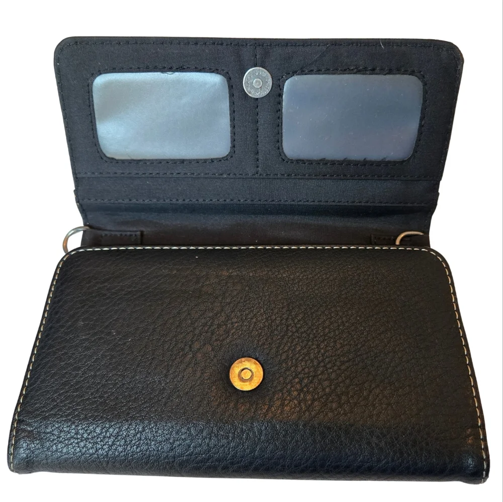 American Bling Western Black Faux Leather Wallet Turquoise Concho‎ Embellishment